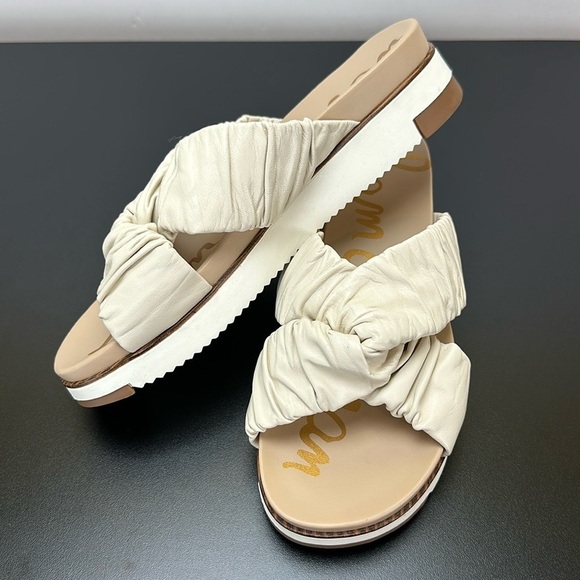 Sam Edelman Aliana Cream Bone Leather Crisscross Slip On Slide Sandals 7.5M - Picture 14 of 14